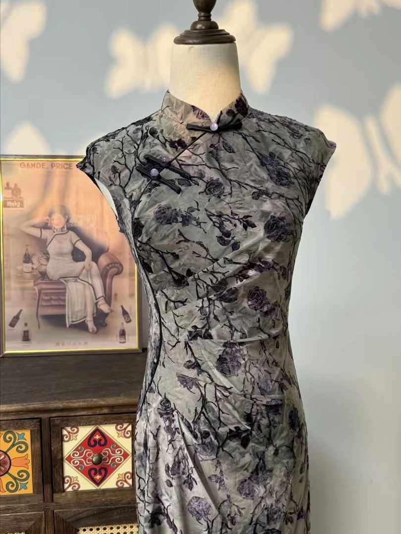 姑苏里【陌上花开 】夏季新款冰丝弹力大码旗袍日常通勤