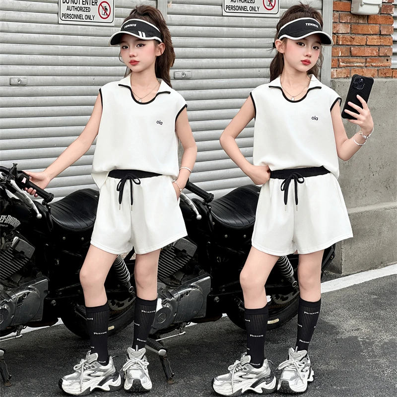 女童夏装套装2025新款洋气儿童夏季无袖短裤网球运动休闲两件套潮