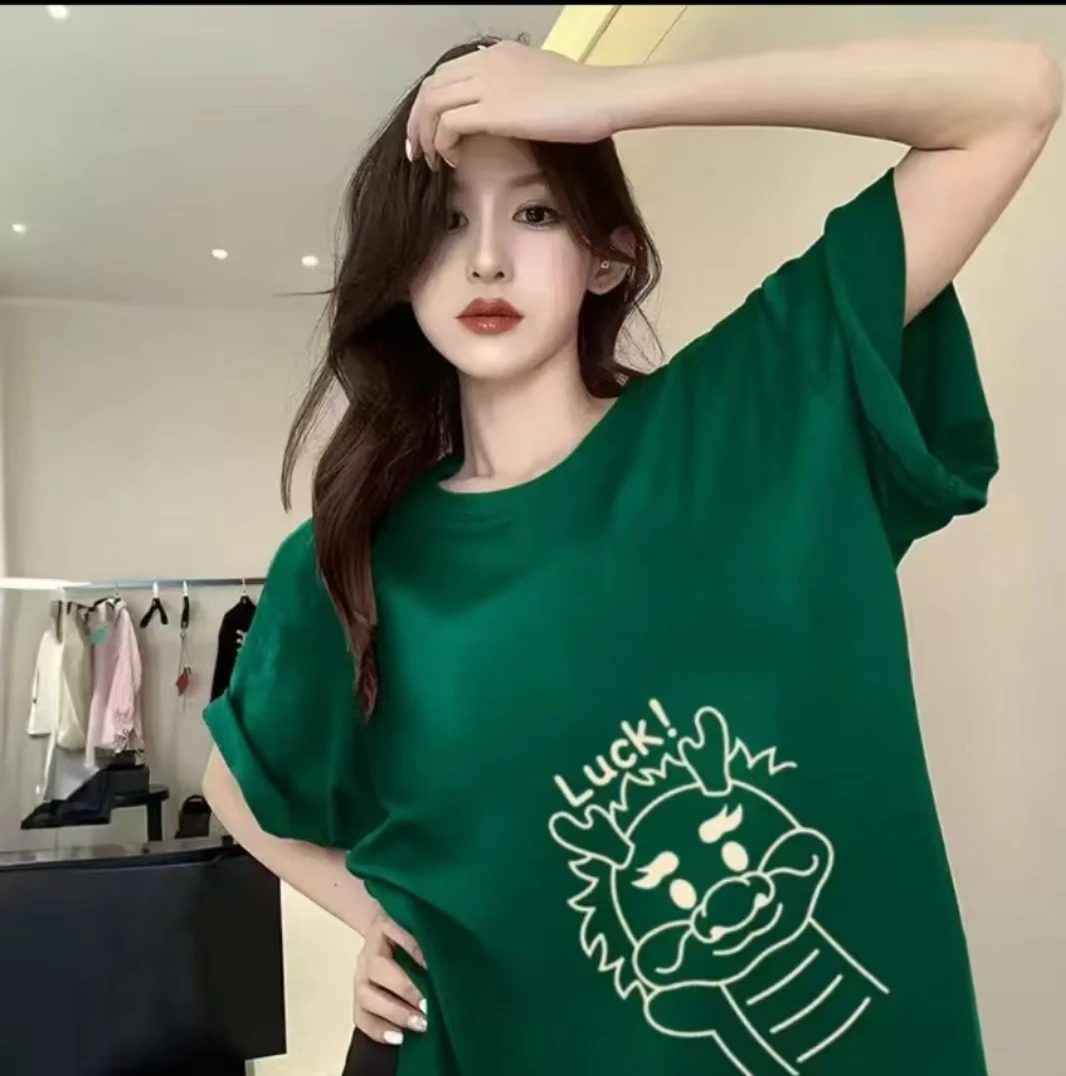 【买一送一】卡通龙专柜直发短袖重磅新疆长绒棉男女同款纯棉纯色透