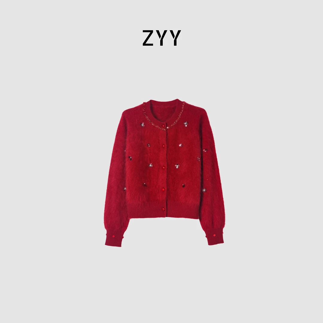 ZYY【圣诞宝石】2025/S秋冬新款圣诞红羊毛针织衫X25DMY06182