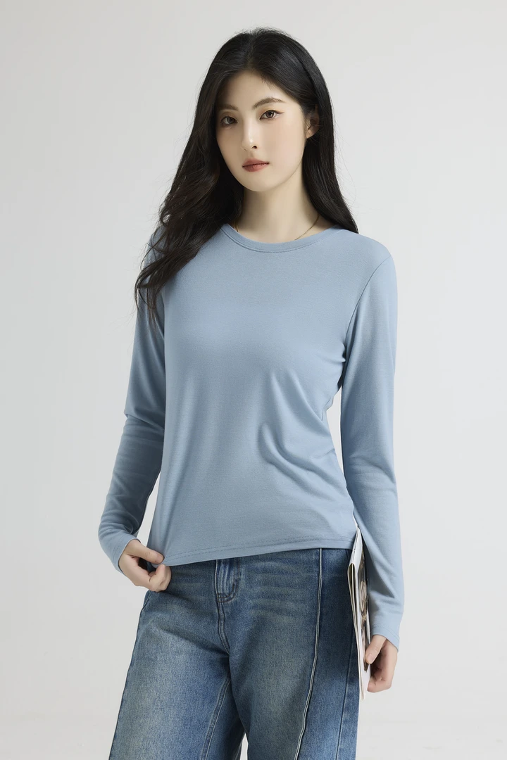 【路飞专享】休闲全季百搭圆领天丝羊毛打底衫女士简约