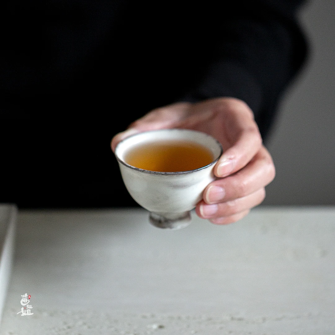 白志野柴烧高足马蹄杯陶瓷功夫茶杯茶具家用品茗杯