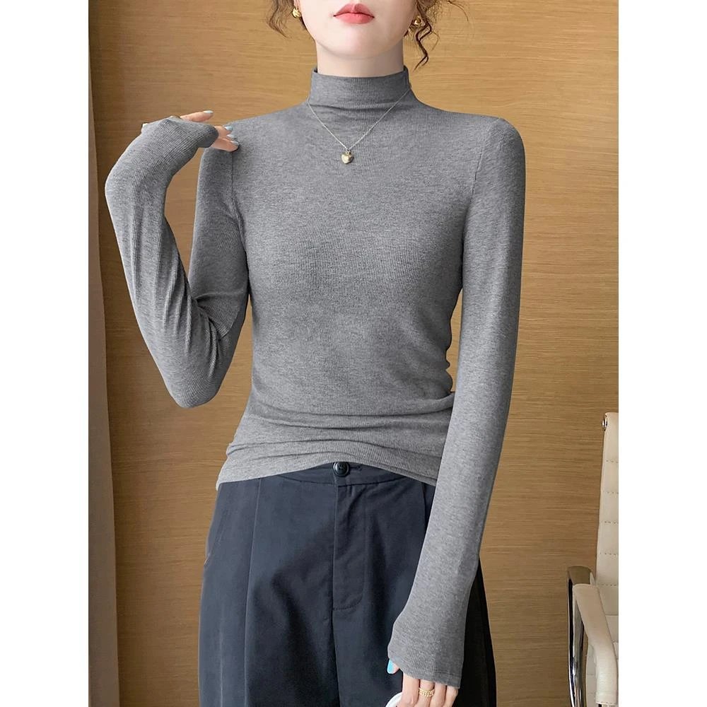 黑色半高领打底衫女内搭春秋2025新款修身紧身洋气高级感中领上衣