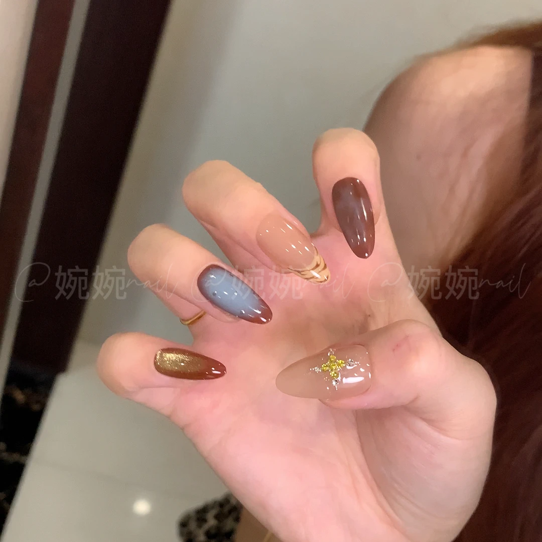 婉婉【松露】纯手工手绘晕染猫眼秋冬设计穿戴甲
