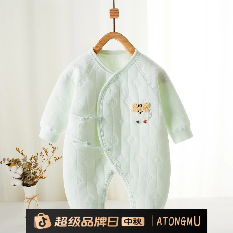 秋冬三层保暖蝴蝶衣新生儿无骨加厚夹棉宝宝衣服秋冬季长袖婴儿