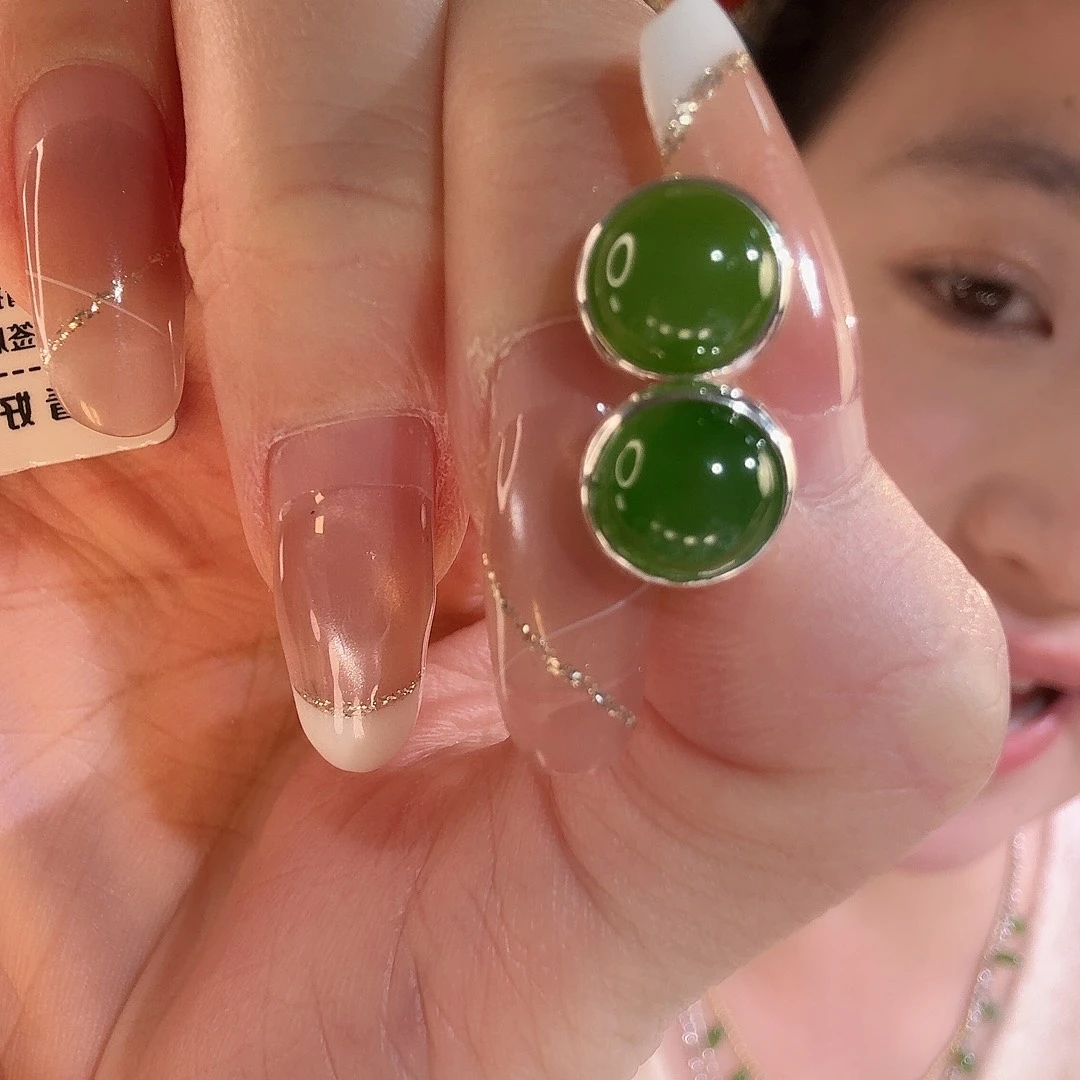 和田玉银S925镶嵌耳饰