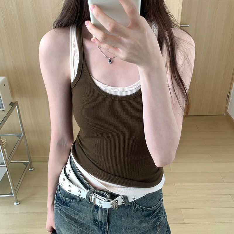 百搭外穿辣妹吊带背心女夏季2025年新款修身U领无袖上衣