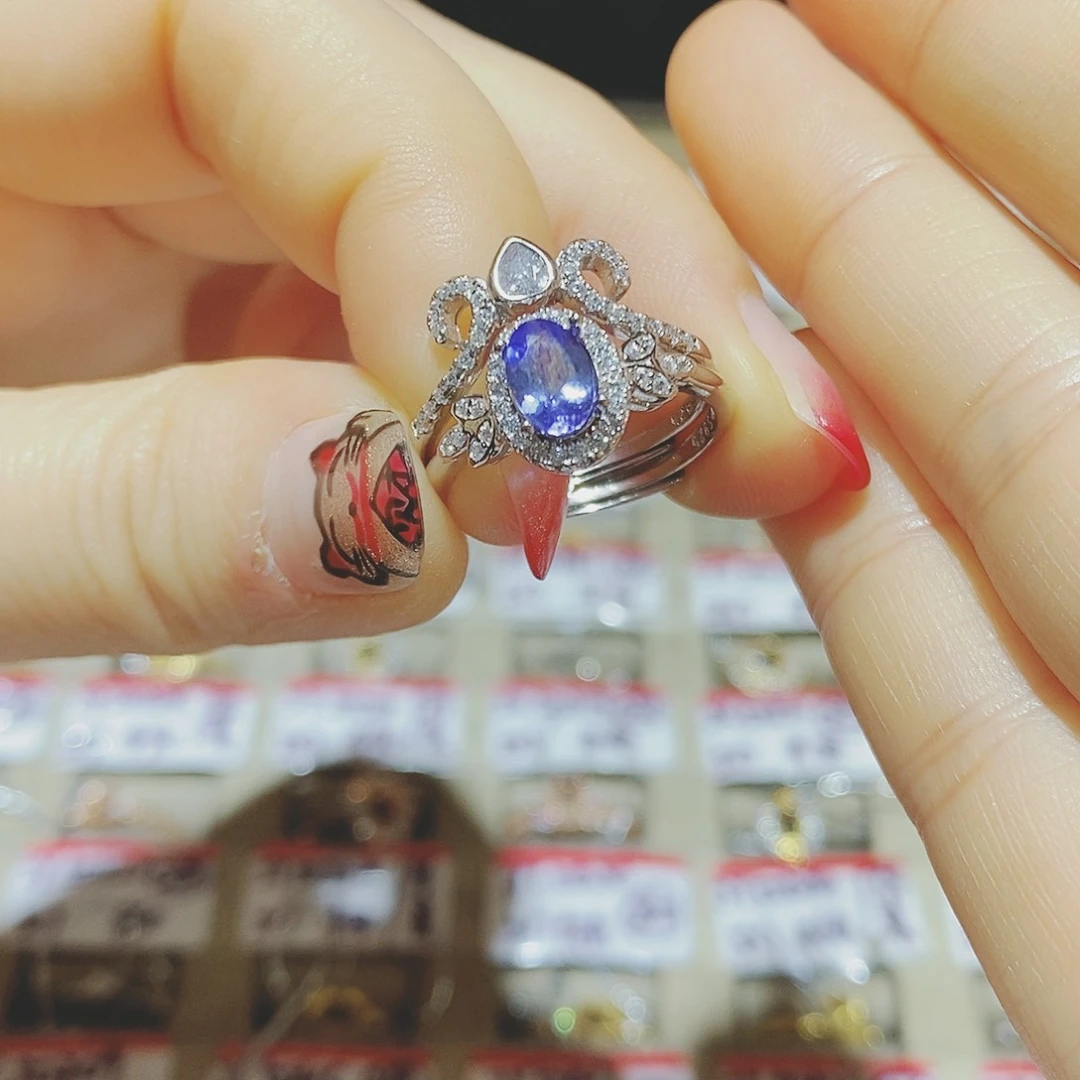 坦桑石戒指银S925镶嵌晴**然