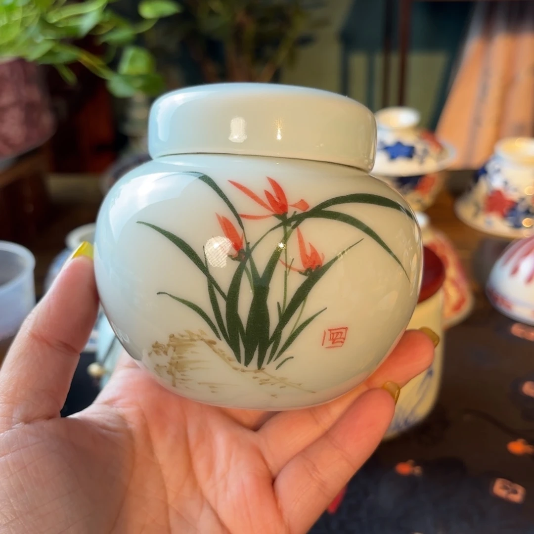 默认微瑕青花手绘茶叶罐不退不换不喜勿拍