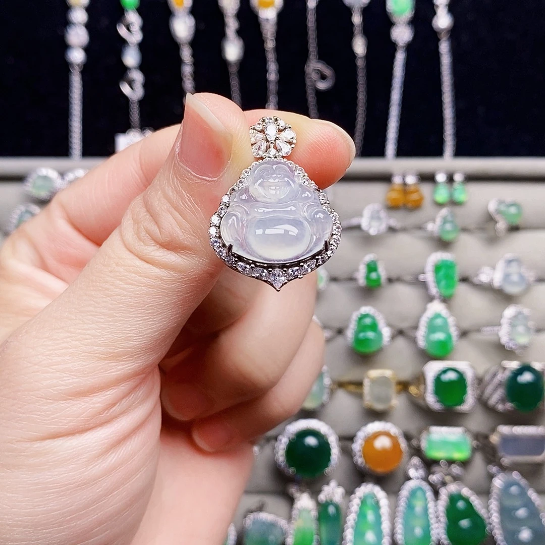 翡翠银S925镶嵌颈饰佛公