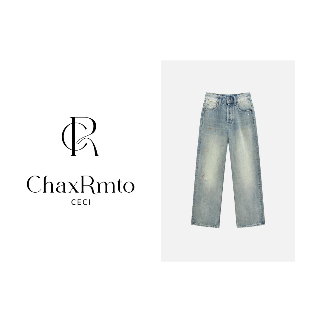 ChaxRmto 2025春季美式牛仔裤设计感宽松阔腿裤斯斯CC2B1143