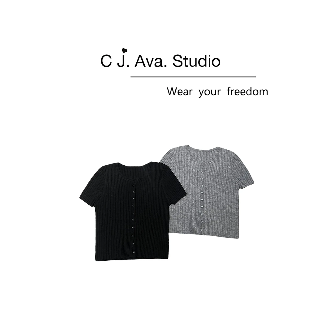 【CJ.Ava Studio】单排扣美丽诺羊毛短袖开衫