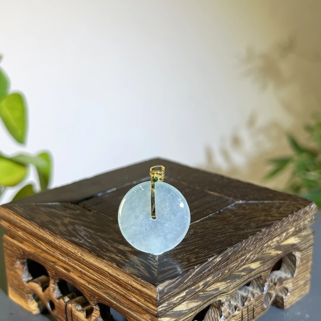 JTB08-019  天然缅甸A货翡翠 18K镶嵌平安扣