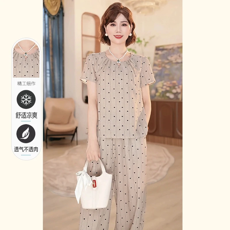 2025新款中年妈妈装夏季时尚上衣服洋气中老年女装上衣套装两件套