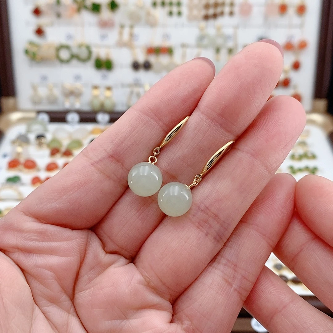 和田玉银S925镶嵌耳饰