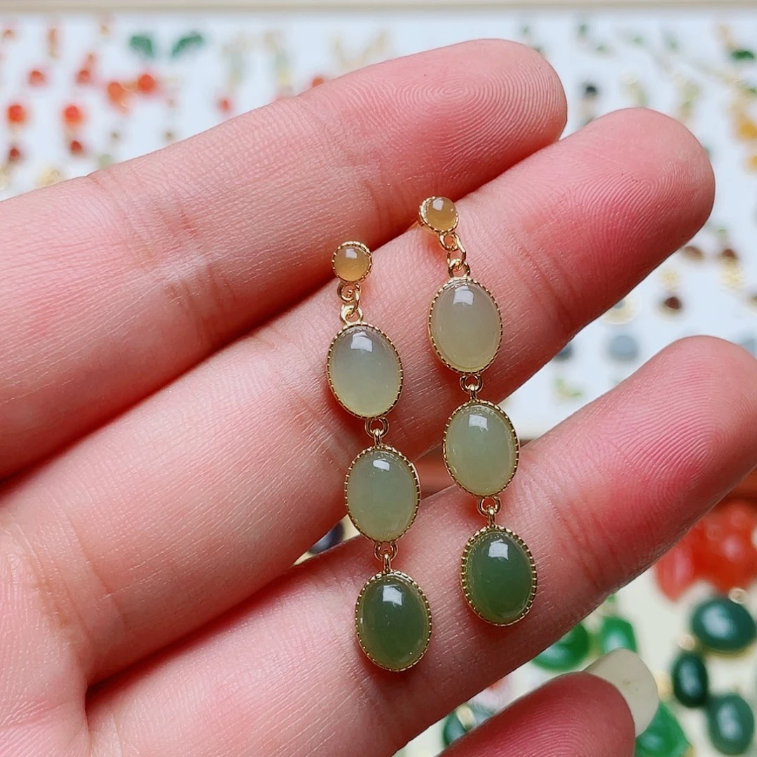 和田玉银S925镶嵌耳饰