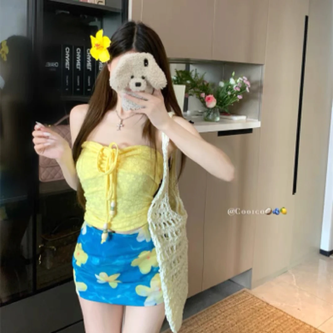 性感露背系带无袖抹胸背心女夏季修身内搭带胸垫辣妹短款上衣外穿