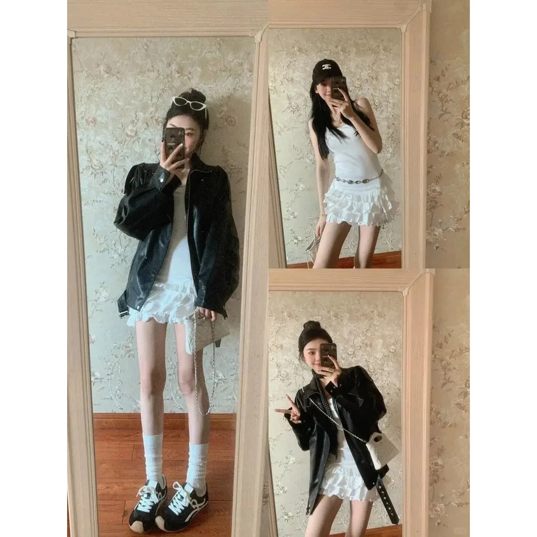 早春穿搭一整套女装2025气质高级感黑色长袖外套蕾丝显瘦吊带裙子