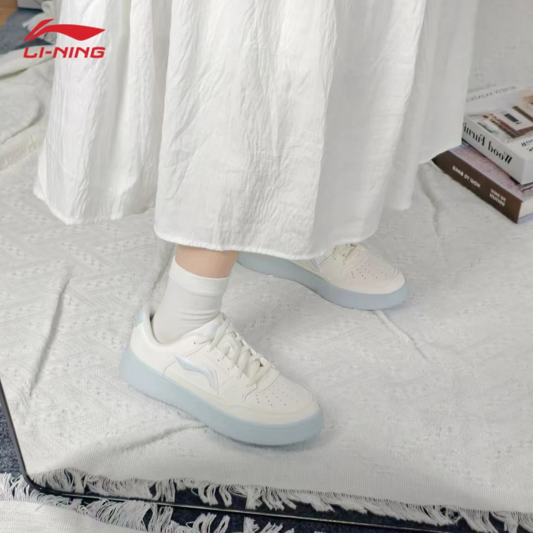 李宁月临板鞋女鞋蓝色休闲百搭小白鞋厚底增高舒适软弹低帮运动鞋
