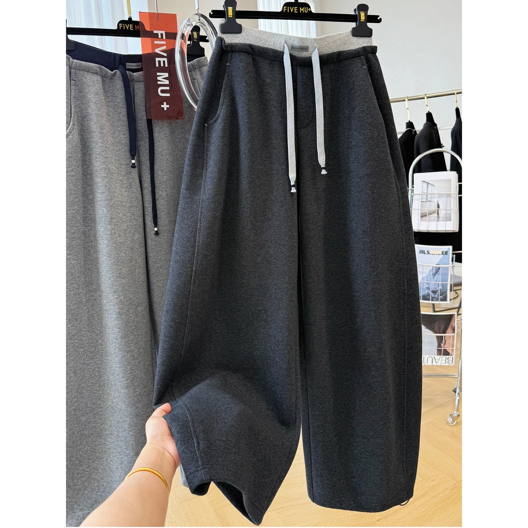 盼可欣240斤大码韩系慵懒松弛感卫裤休闲裤女秋季独特别致弯刀裤