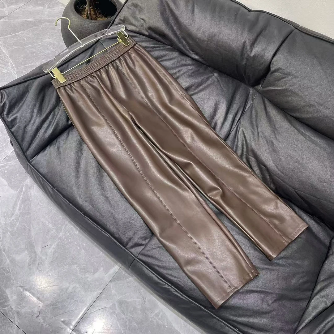 【晨浠定制】 深圳南油新款时尚百搭加绒休闲皮裤2000