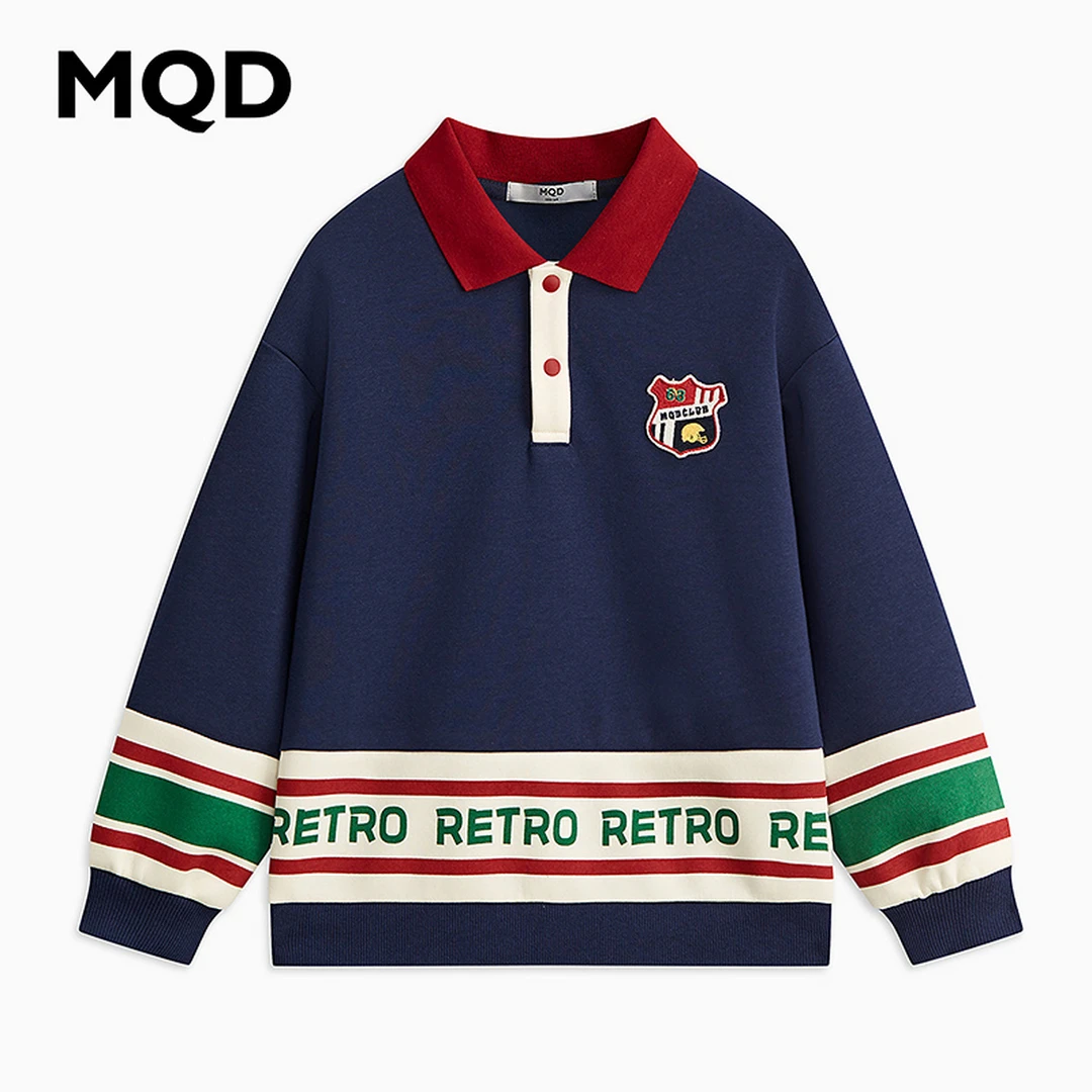 【99大促专属】MQD童装儿童25秋学院风撞色百搭半开襟卫衣9641W0621