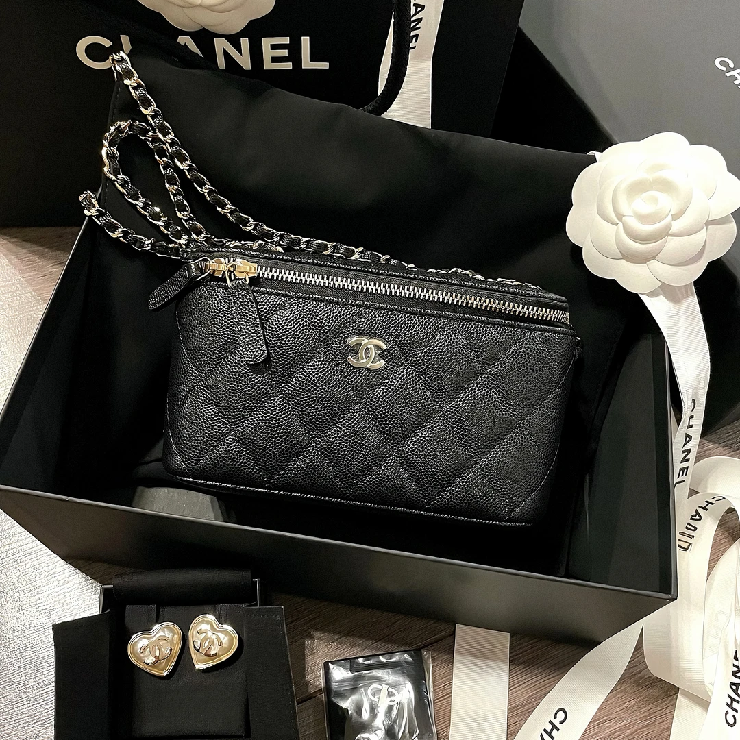 99新 Chanel/香奈儿 2167|香奈儿黑金荔枝皮化妆盒斜挎包|香奈儿