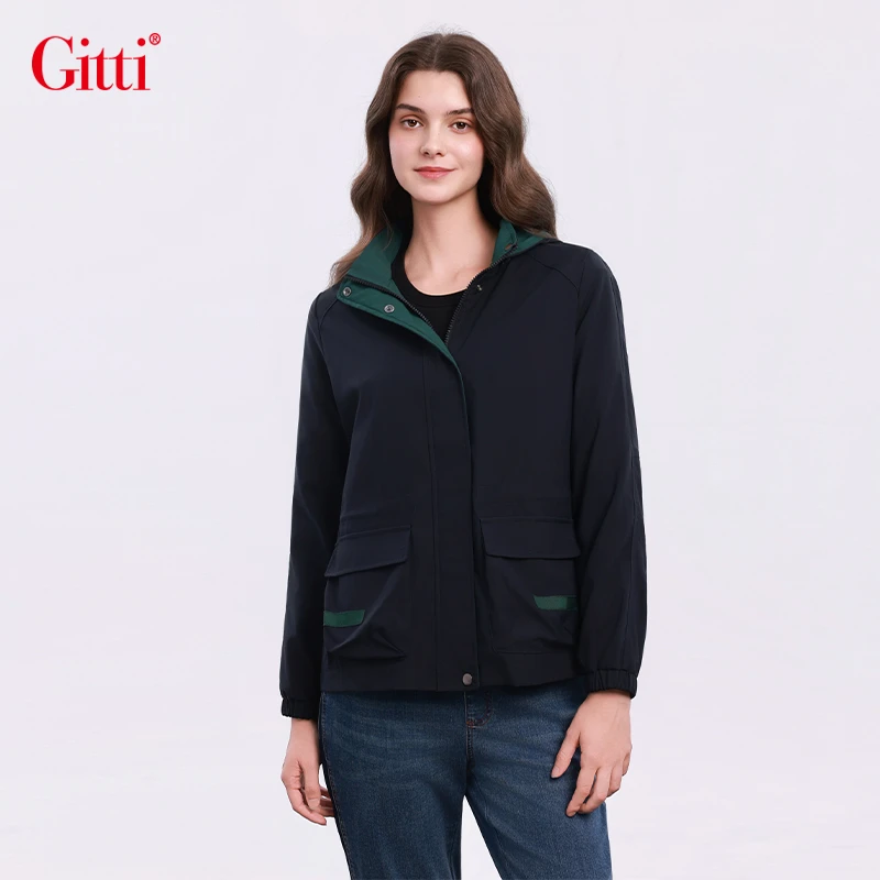 Gitti/吉蒂休闲运动风衣抽绳显瘦拼色保暖连帽外套女G255257