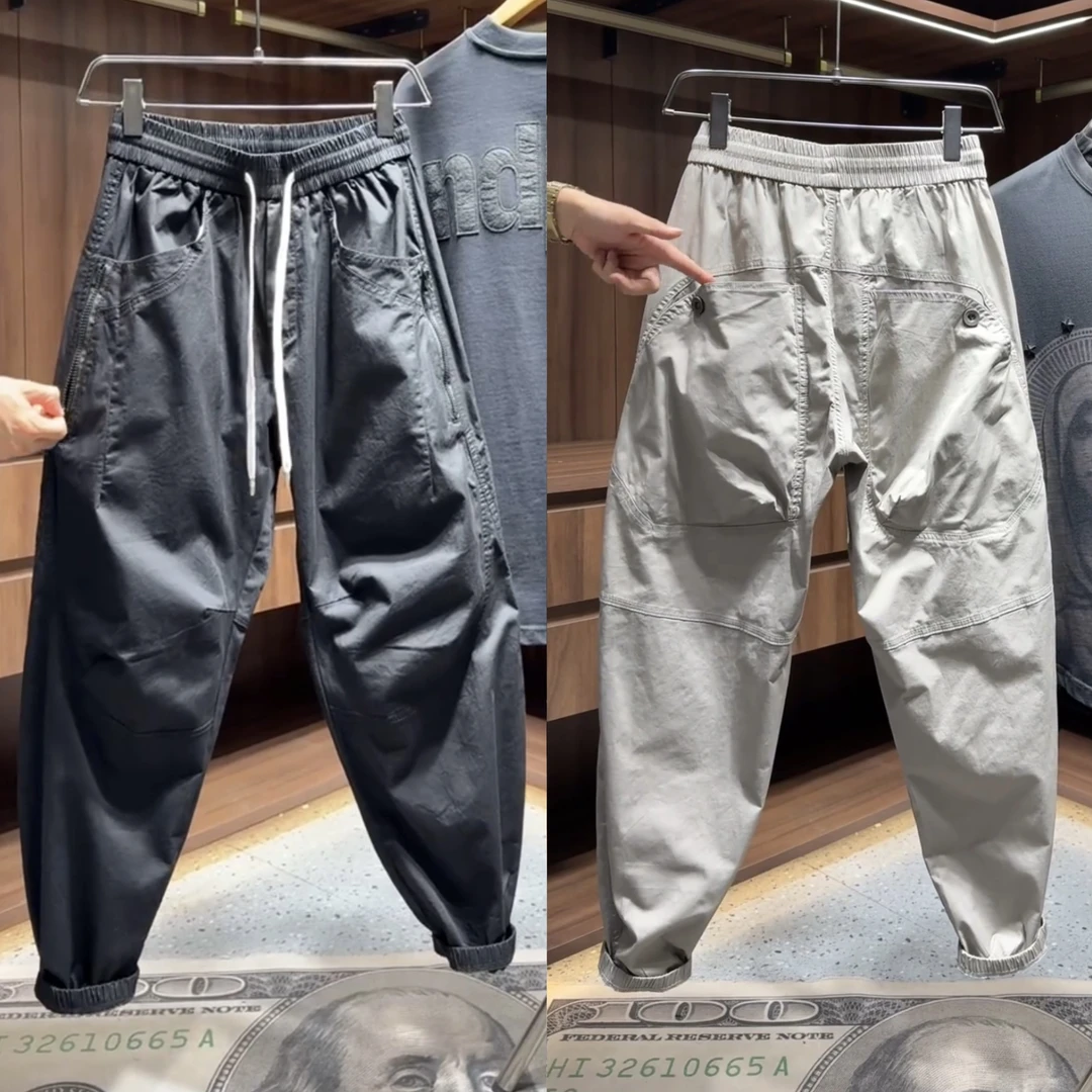 秋季新款拼接工装束脚休闲裤男款潮牌轻奢痞帅时尚百搭弯刀裤长裤