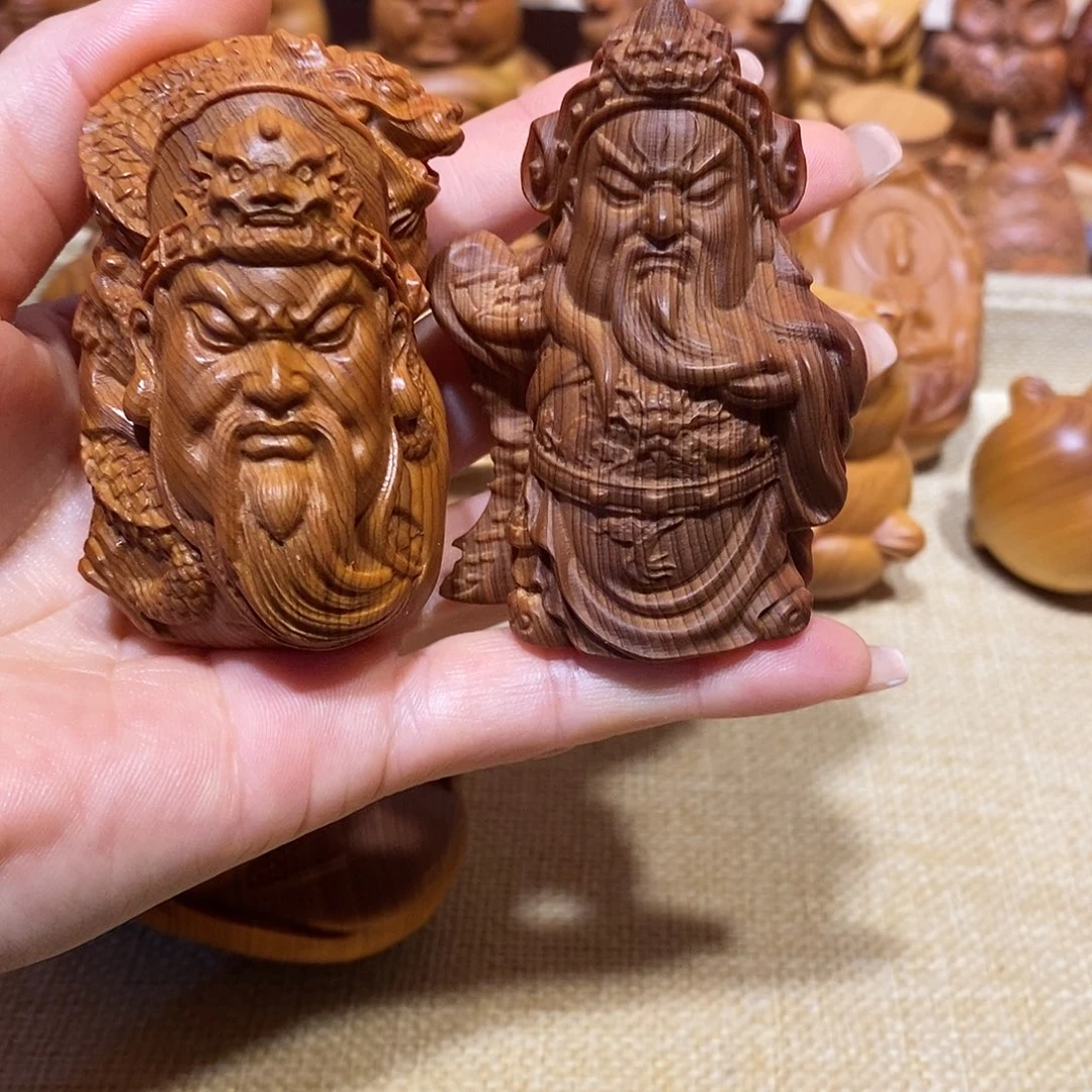 柏木（崖柏）柳***6崖柏手把件，关公x2