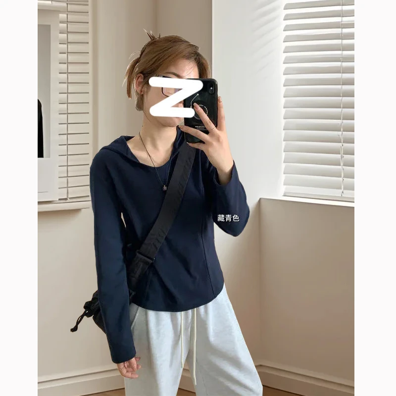 大码200斤春季新款时尚洋气连帽长袖T恤女宽松遮肉上衣服显瘦百搭