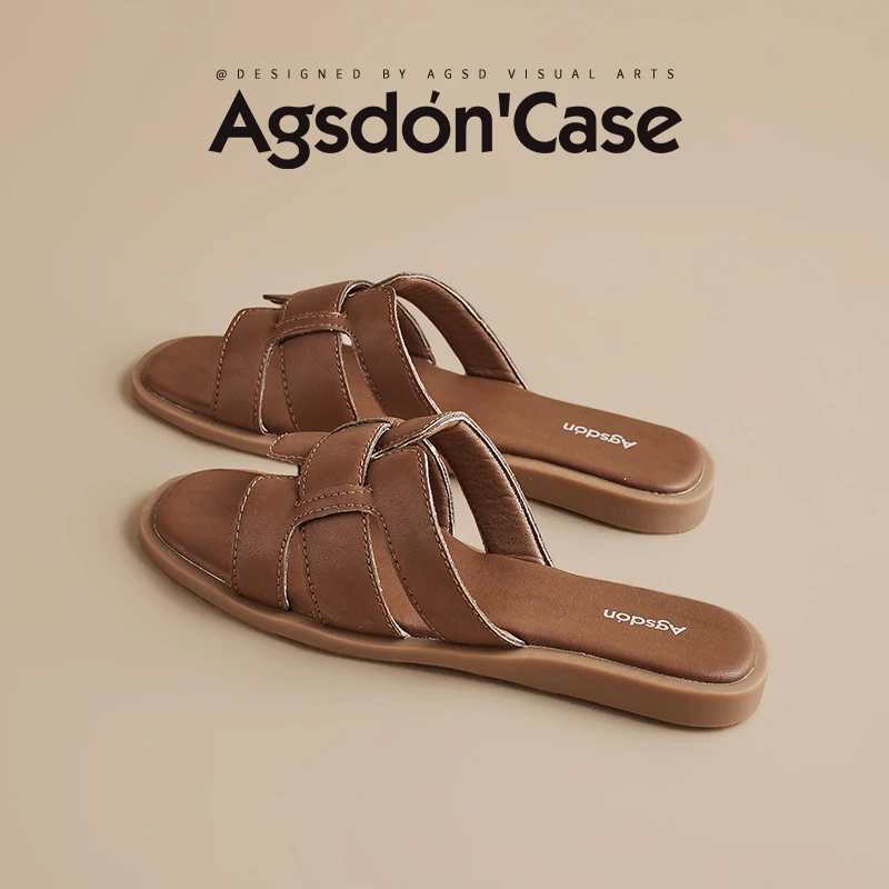 奥古狮登拖鞋女夏季外穿2025新款平底妈妈鞋时装凉鞋罗马沙滩鞋