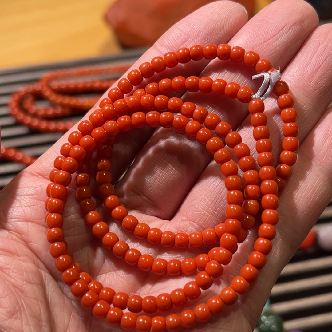 南红玛瑙未镶嵌珠串大水沟4.3mm长链