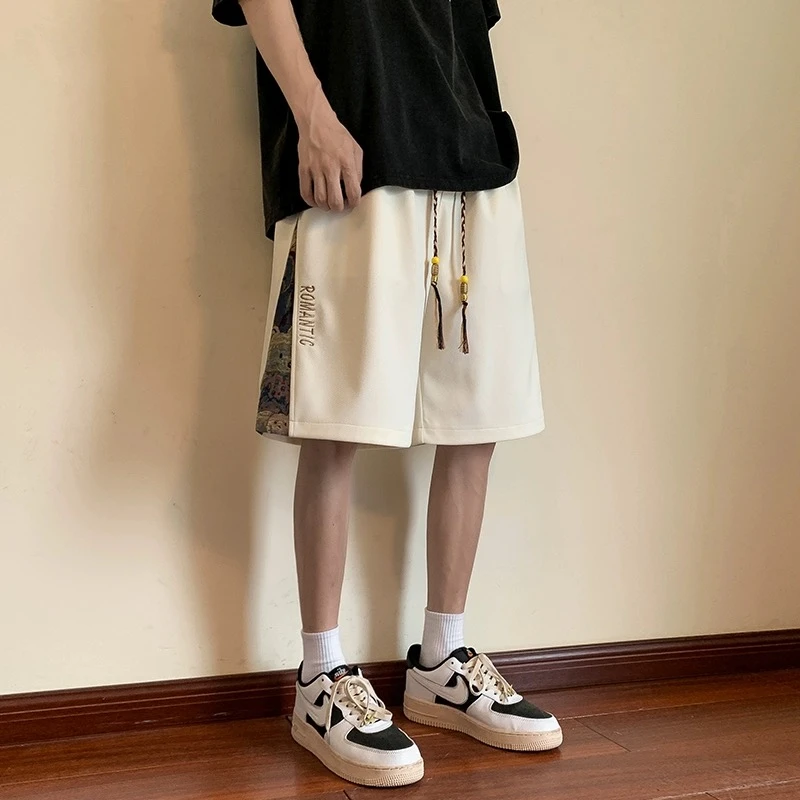 美式复古高街ins潮牌宽松休闲五分裤刺绣拼接运动短裤男夏季薄款