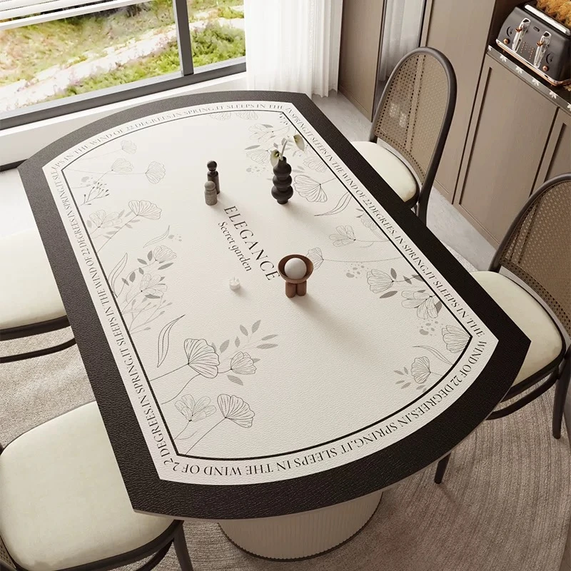 椭圆形餐桌垫轻奢防水防烫防油皮革免洗茶几桌布高级感弧形餐桌布