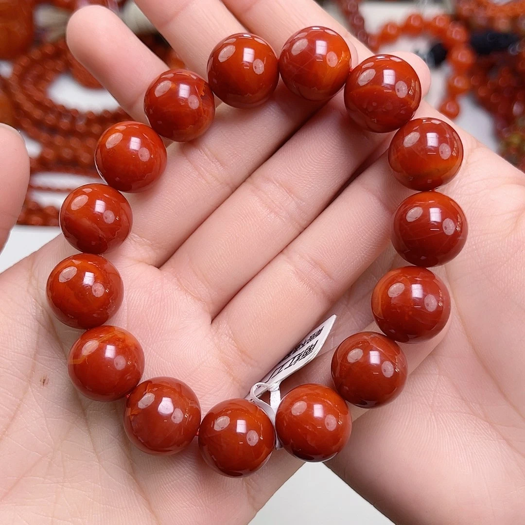 南红玛瑙未镶嵌手链瓦西高货锦红满肉单圈14mm