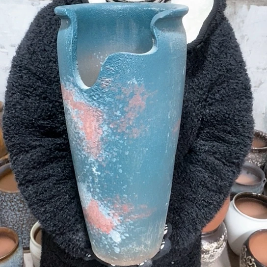 紫砂花盆口20高45，蓝缺，瑕疵