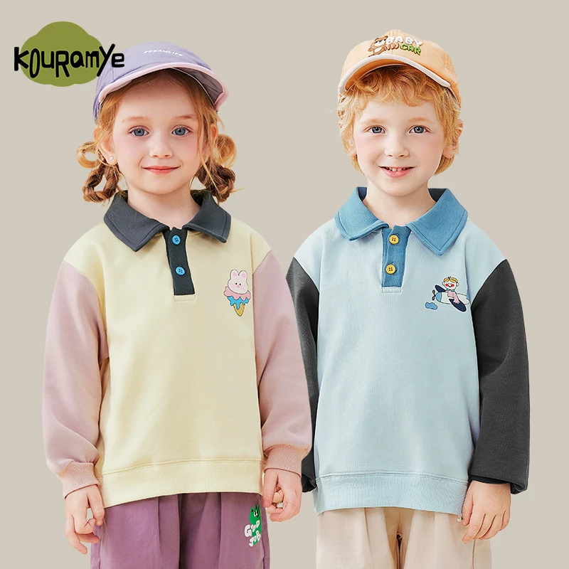 酷娃米2025年春季新款中小童百搭POLO领撞色卫衣20736