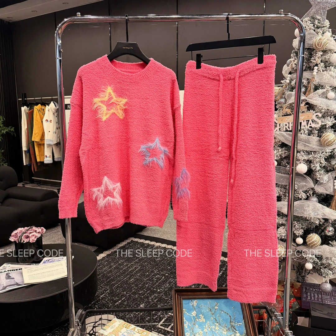 【耀眼星星】新针织半边绒冬季加厚宽松家居服睡衣