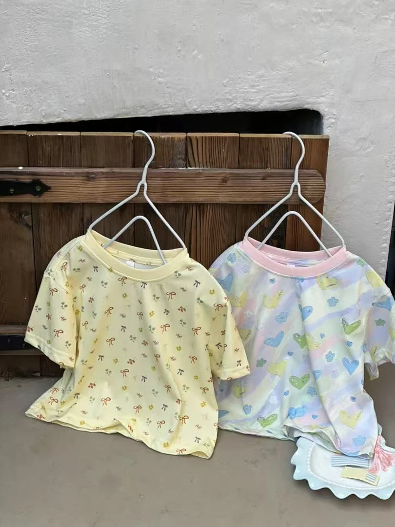 【恋沐｜满印蝴蝶结 轻薄精梳棉】女童夏季短袖 25058