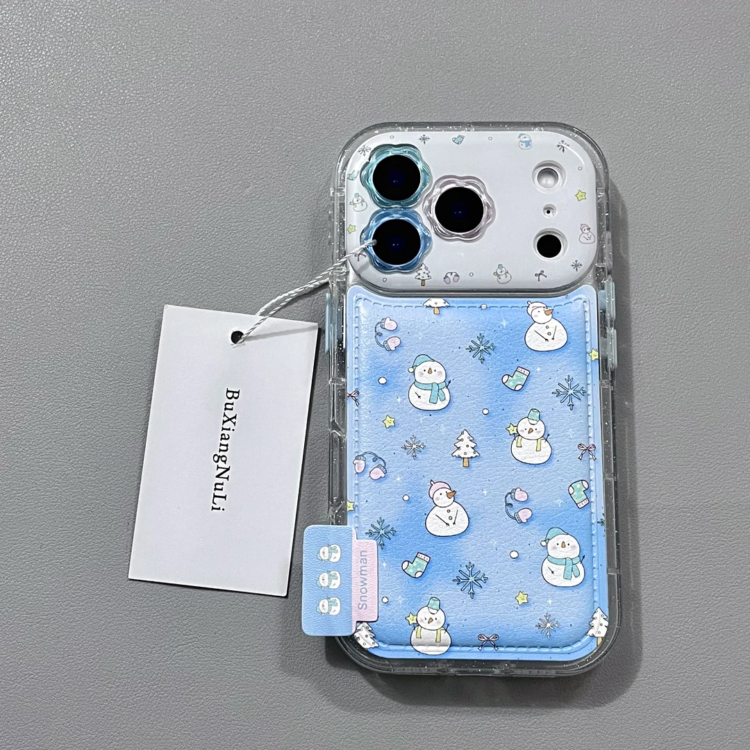 冬季ins蓝色晕染雪花雪人适用苹果17pro手机壳iPhone16全包15/14