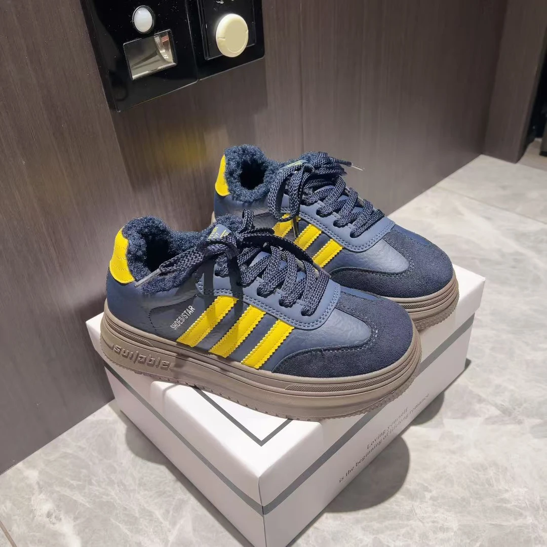 复古加绒德训板鞋女2025新款冬季厚底运动鞋二棉鞋女C30