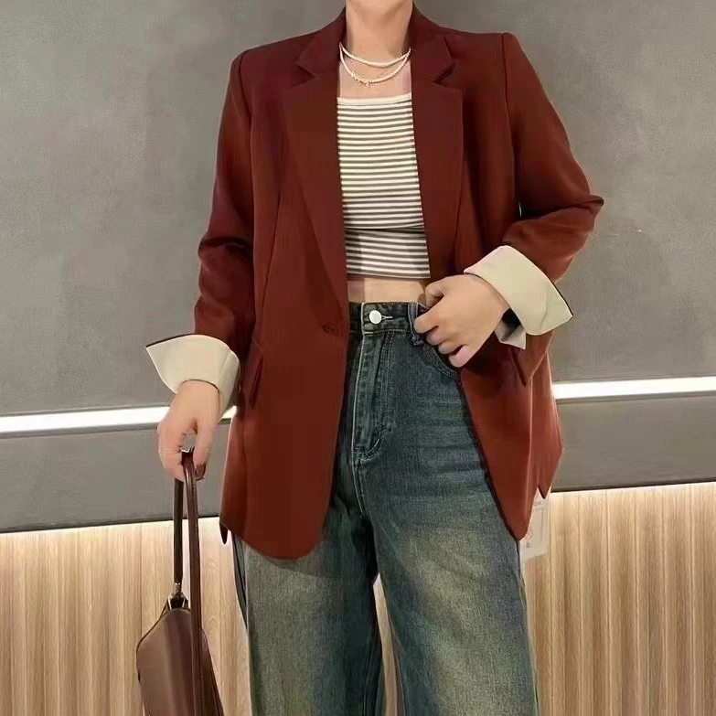 秋冬季气质卷边西装外套6627