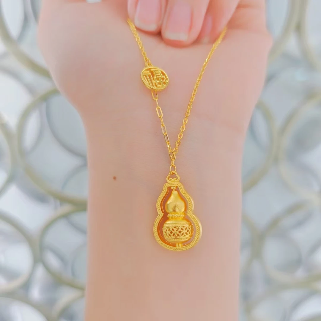 足金999花丝镂空福字葫芦黄金套链时尚百搭黄金首饰项链