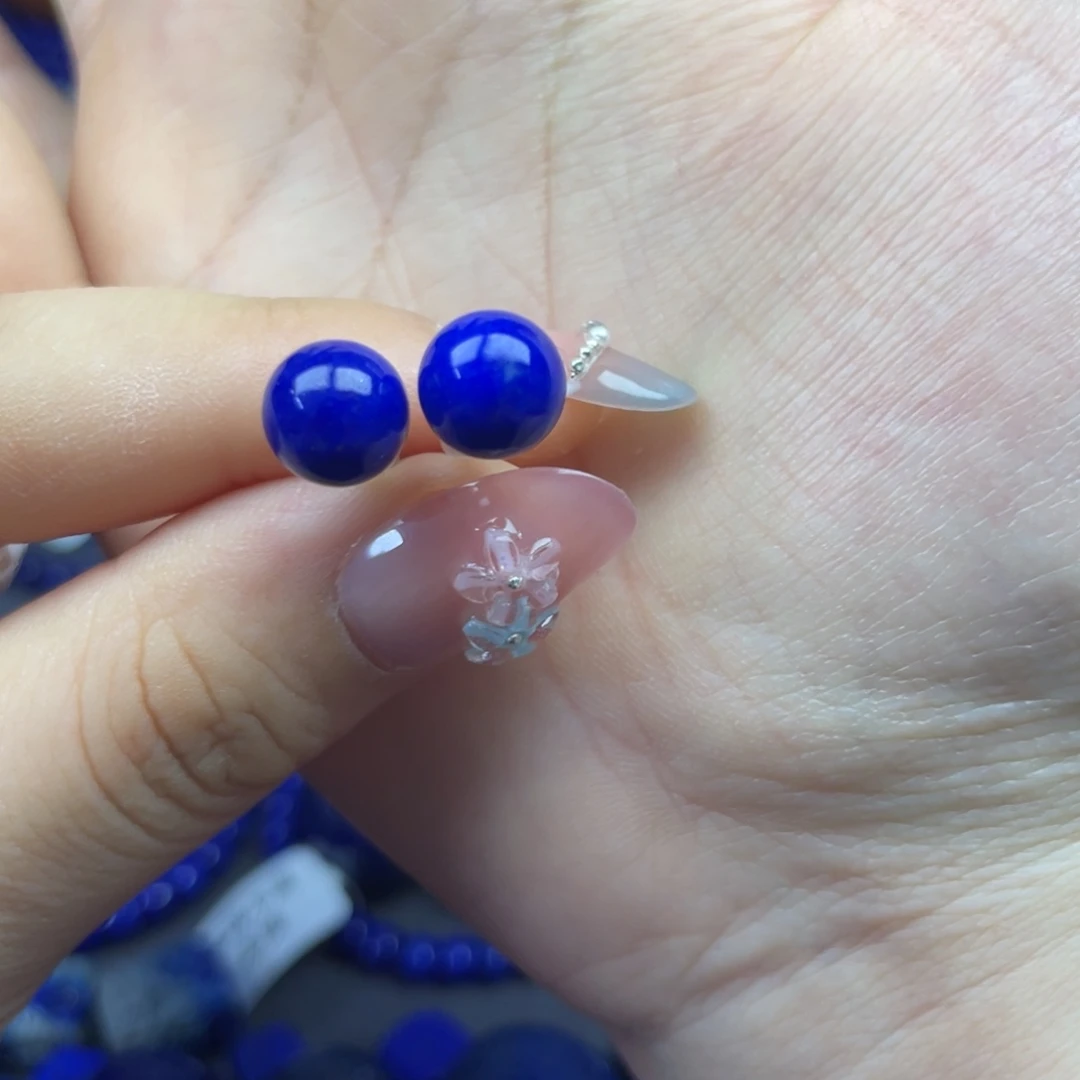 青金石银S925镶嵌耳钉