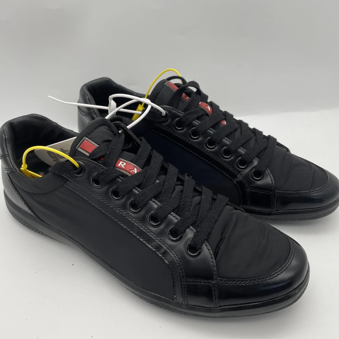 95新 Prada/普拉达  二手男款黑色布面拼接舒适休闲鞋/40欧码
