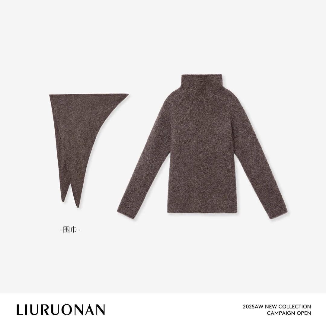 LIURUONAN 25WIN【树袋毛衣】高领羊毛宽松休闲针织衫+围巾