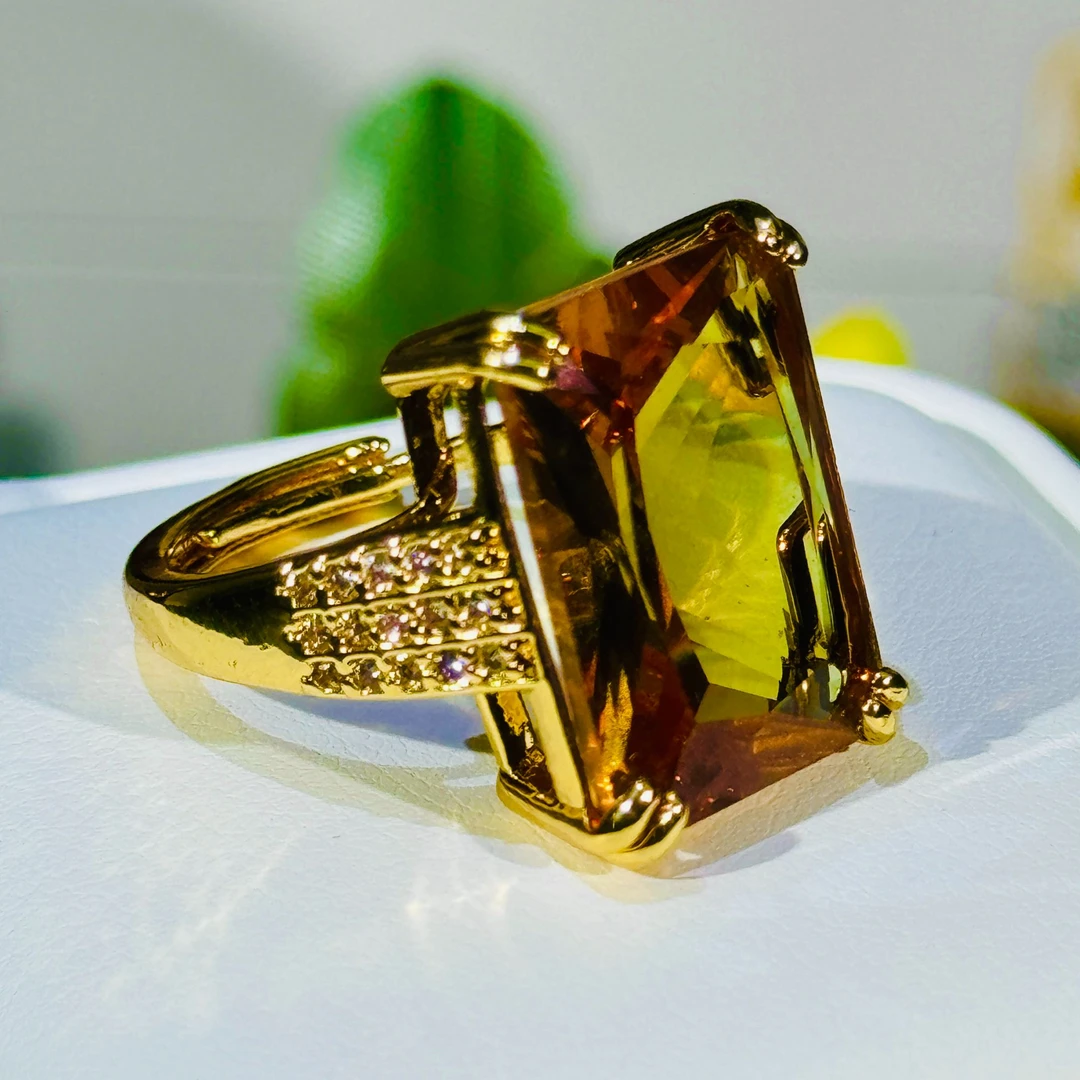 合金戒指 土耳其进口苏丹变色石合金锆石轻奢活口戒气质复古时尚