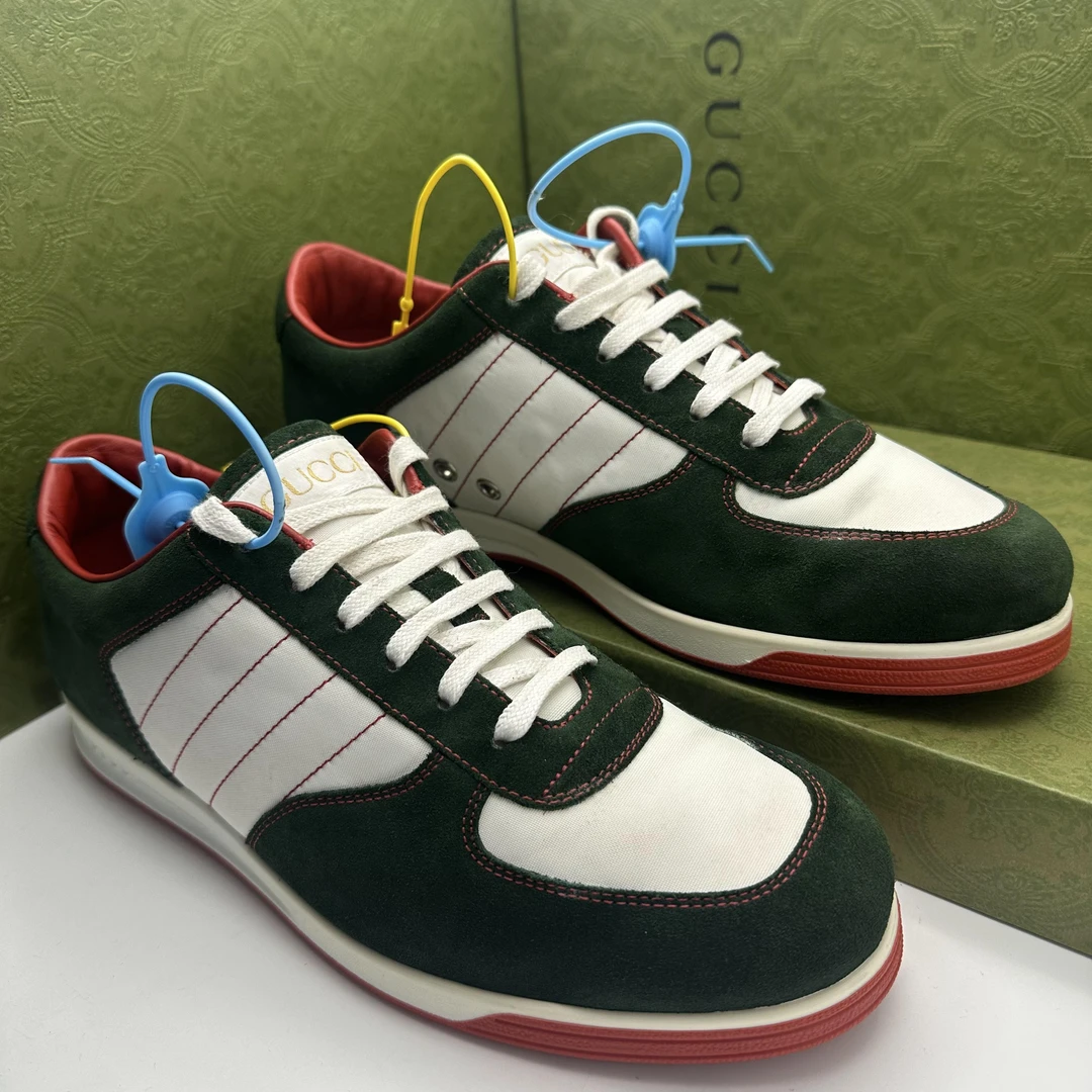 95新 GUCCI/古驰 41欧码男士时尚简约麂皮拼色舒适休闲鞋