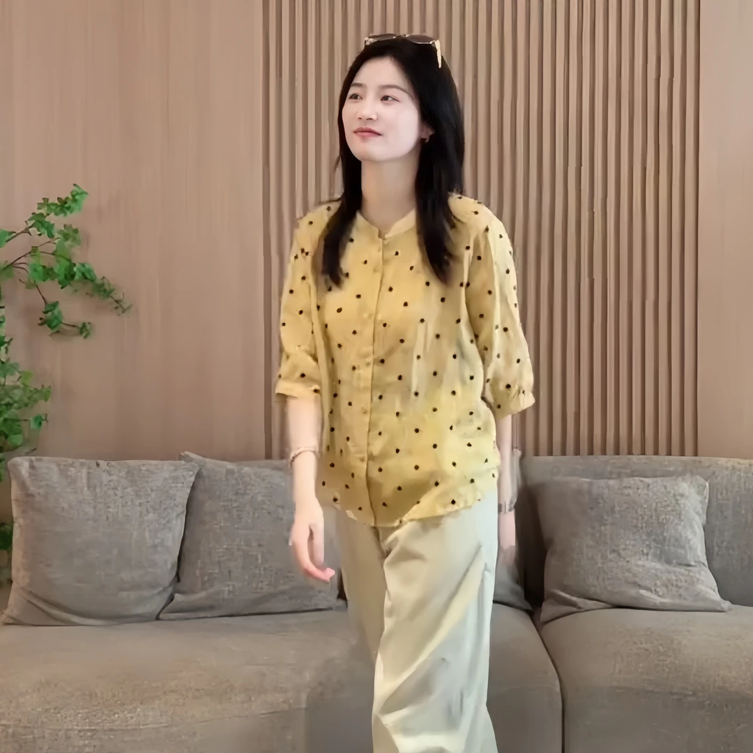 法式时尚洋气波点衬衫女2025夏季新款设计感宽松百搭小个子上衣女